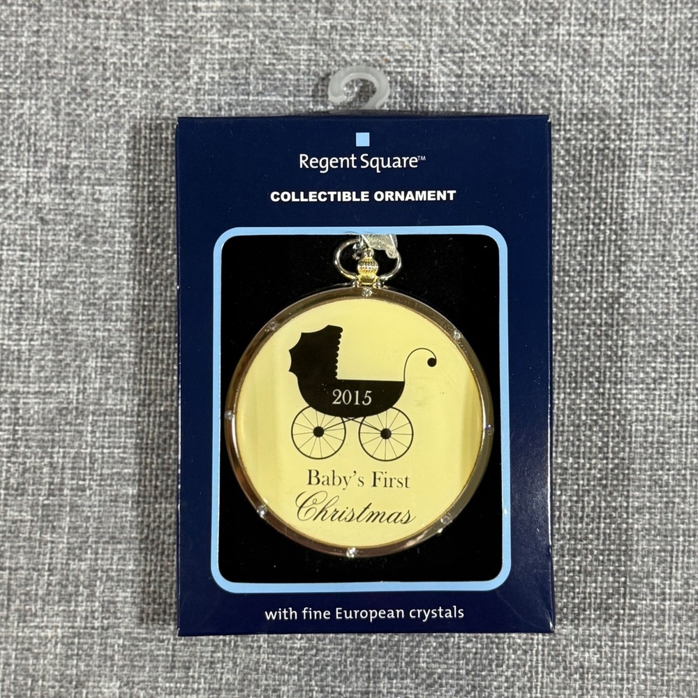 Regent Square Baby's First Christmas Ornament 2015 Gold New Crystal Stroller VTG